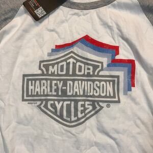NWT Harley Davidson Women Large Fitted Nashville TN Long Sleeve Gray White Shirt